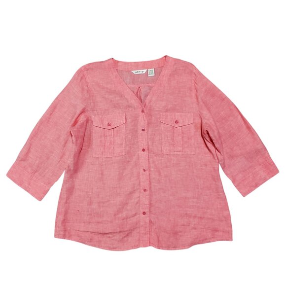 Orvis Women's Linen Red Lightweight Flowy Button Front V neck Shirt - XL - Picture 7 of 7